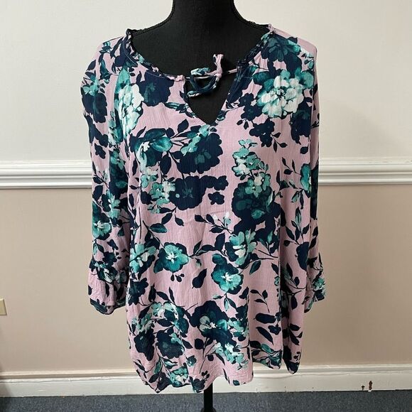 J Jill Floral Tie Front Blouse - Picture 1 of 6